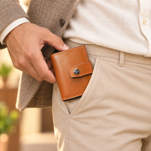 Load image into Gallery viewer, VELARO Signature Edition RFID Leather Tri-Fold Men's Wallet – 6 Pop-Up Cards + 6 Card Slots + 1 ID Slot, Button Closure (STYLE ID #45 )