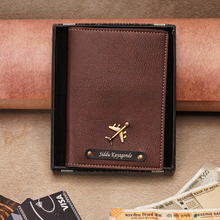 Load image into Gallery viewer, Personalized His & Her Passport Cover Combo with Stylish Charm & Engraved Name on Black Plate