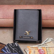 Load image into Gallery viewer, Customizable Leather Passport Cover Featuring Name & Charm on black metal strip
