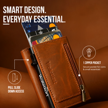 Load image into Gallery viewer, WALLETKART RFID Blocking Slim Card Holder Wallet for Men | Pull-Down Quick Card Access | Zipper Coin Pocket | ID Card Slot | Compact Leather Wallet (STYLE ID #26)