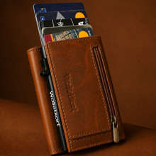 Load image into Gallery viewer, WALLETKART RFID Blocking Slim Card Holder Wallet for Men | Pull-Down Quick Card Access | Zipper Coin Pocket | ID Card Slot | Compact Leather Wallet (STYLE ID #26)