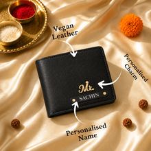 Load image into Gallery viewer, Personalized Wallet, Passport Holder, Eyewear Case, Keychain & Bottle Combo with Custom Name Rudraksha Rakhi | Premium Gift Set for Brother