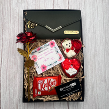 Load image into Gallery viewer, Personalised Women's Clutch, Teddy Bear, Flower, Chocolate and Greeting card  (5 in 1 Combo) Special Gift Combo for Birthday and Anniversary