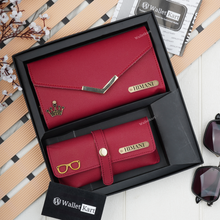 Load image into Gallery viewer, Personalised Women's Clutch & Eyewear Case with Name & Charm, Women's Gift Combo for Girlfriend, Friend, Wife, Mother & Sister