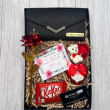 Load image into Gallery viewer, Personalised Women's Clutch, Teddy Bear, Flower, Chocolate and Greeting card  (5 in 1 Combo) Special Gift Combo for Birthday and Anniversary
