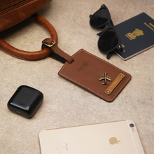 Load image into Gallery viewer, Personalised Luggage Tag with Name Emboss on Leather Strip