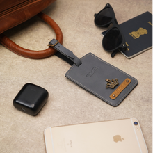 Load image into Gallery viewer, Personalised Luggage Tag with Name Emboss on Leather Strip