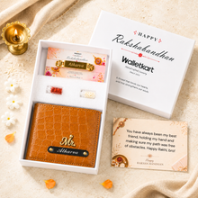 Load image into Gallery viewer, Personalized Croco Texture Leather Wallet with Personalized Rakhi Gift Set | Premium Gift Box with Roli & Chawal | Raksha Bandhan Gift for Brother