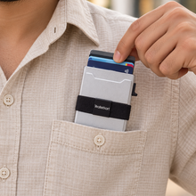 Load image into Gallery viewer, Walletkart RFID Blocking Metal Card Holder Wallet for Men | Slim Pop-Up Card Wallet with Cash Strap | Silver (STYLE ID #38S)