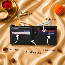 Load image into Gallery viewer, Personalized Wallet, Passport Holder, Eyewear Case, Keychain & Bottle Combo with Custom Name Rudraksha Rakhi | Premium Gift Set for Brother