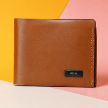Load image into Gallery viewer, Personalised Handmade Genuine Leather Bi-Fold Wallet for Men – Custom Name Engraved, 4 Card Slots, Cash Pocket( STYLE ID #23)