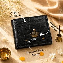 Load image into Gallery viewer, Personalized Croco Texture Leather Wallet with Personalized Rakhi Gift Set | Premium Gift Box with Roli & Chawal | Raksha Bandhan Gift for Brother