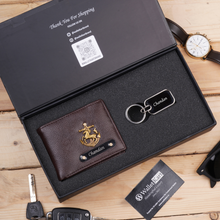 Load image into Gallery viewer, Personalised Leather Name Men's Wallet and Metal Keychain | Best Customised Gift Combo for Boyfriend Friend Husband Father & Son