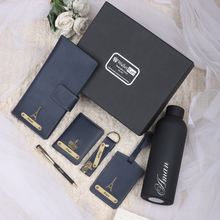 Load image into Gallery viewer, Personalized Leather Name Men's Card Holder Keychain Luggage Tag Travel Wallet Pen and H2GO Bottle