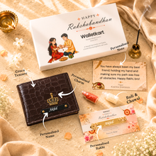Load image into Gallery viewer, Personalized Croco Texture Leather Wallet with Personalized Rakhi Gift Set | Premium Gift Box with Roli & Chawal | Raksha Bandhan Gift for Brother