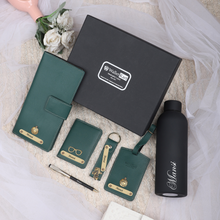 Load image into Gallery viewer, Personalized Leather Name Men's Card Holder Keychain Luggage Tag Travel Wallet Pen and H2GO Bottle