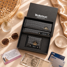 Load image into Gallery viewer, Personalized Couple Clutch & Wallet Gift Set with Custom Name | Premium Croco Texture Gift Combo for Him & Her | Birthday, Anniversary & Wedding Gift