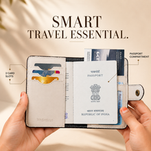 Load image into Gallery viewer, Personalized Passport Holder with Name for Men & Women | Custom Name Travel Wallet with Golden Plate & Charm | Textured Passport Cover with Card Slots & Secure Snap Closure