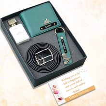 Load image into Gallery viewer, Personalised 4-in-1 Gift Combo for Men – Wallet, Belt, Keychain & Perfume | Birthday Gift for Him