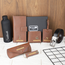 Load image into Gallery viewer, Best Personalized Leather Combo – Wallet Keychain Eyewear Luggage Tag Travel Wallet Belt and H2GO Bottle