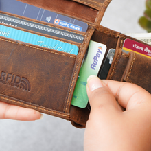Load image into Gallery viewer, Hunter Genuine Leather RFID Protected Bifold Wallet for Men | 8 Card Slots, Flip ID Window & Coin Pocket (STYLE ID #24)