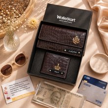 Load image into Gallery viewer, Personalized Couple Clutch & Wallet Gift Set with Custom Name | Premium Croco Texture Gift Combo for Him & Her | Birthday, Anniversary & Wedding Gift