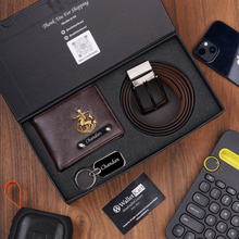 Load image into Gallery viewer, Personalized Leather Name Men's Wallet Keychain and Belt With Name and Charm | Best Customized (3 in 1Gift Combo) for Boyfriend Friend Husband Father & Son on Birthday and Anniversary