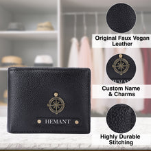 Load image into Gallery viewer, Personalised Leather Name Men's Wallet Keychain Pen & Bottle | Best Customised Gift Combo for Boyfriend Friend Husband Father & Son