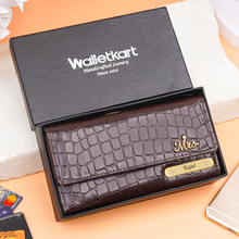 Load image into Gallery viewer, Personalized Gift Combo for Women with Custom Name and Charm | Croco Texture Clutch & Matching Keychain with Golden Name Plate | Premium Gift Box for Her