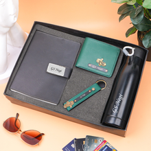 Load image into Gallery viewer, Personalised 4-in-1 Men's Wallet Combo with Keychain, Diary with Name & Charm and Bottle with Name, Best Customised Corporate Gift for Office