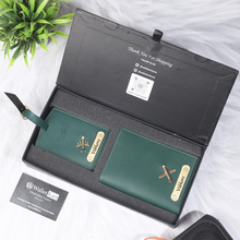 Load image into Gallery viewer, Personalized Leather Passport Cover and Luggage tag with Name and Charm