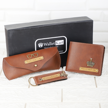 Load image into Gallery viewer, Personalized Leather Name Men's Wallet 3 in 1 Combo | Customised Gift Combo for Boyfriend Friend Husband Father & Son