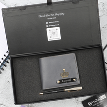 Load image into Gallery viewer, Personalized Leather Men's Wallet with name & Pen Set for Him