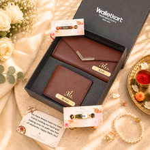 Load image into Gallery viewer, A Bond Beyond – Personalized Wallet, Clutch & Rakhi Combo for Bhaiya-Bhabhi