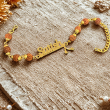 Load image into Gallery viewer, Personalised Rudraksh Rakhi with Name (6.0)