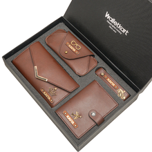 Load image into Gallery viewer, Personalised 4-in-1 Gift Set for Women's Clutch with charm, Keychain, Passport Holder & Eyewear Case
