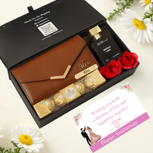 Load image into Gallery viewer, Personalised Gift Set for Women | Clutch with Name & Charm, Perfume & Chocolates Combo | Customized Premium Gift for Her