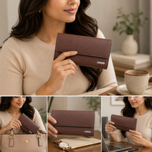 Load image into Gallery viewer, Women’s Long Clutch Wallet | 8 Card Slots, ID Window, Mobile Pocket, Zipper Pocket & Spacious Cash Compartments | Textured Ladies Purse with Secure Snap Closure STYLE ID#54