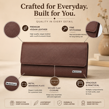 Load image into Gallery viewer, Women’s Long Clutch Wallet | 8 Card Slots, ID Window, Mobile Pocket, Zipper Pocket & Spacious Cash Compartments | Textured Ladies Purse with Secure Snap Closure STYLE ID#54