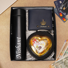 Load image into Gallery viewer, Premium 4-in-1 Birthday Gift Combo for Men Either Boyfriend / Husband – Wallet, Belt, Temperature Bottle & Chocolate