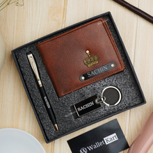 Load image into Gallery viewer, Personalised Leather Name Men's Wallet Keychain & Pen | Best Customised Gift Combo for Boyfriend Friend Husband Father & Son