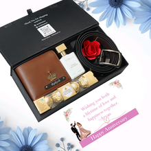 Load image into Gallery viewer, Anniversary Gentleman’s Edition for Boyfriend & Husband – Personalised Leather Men’s Wallet with Name & Charm, Belt, Perfume & Chocolates