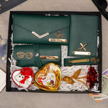 Load image into Gallery viewer, Romantic 7-in-1 Gift Box for Girlfriend / Wife – Personalised Clutch, Passport Cover & Cute Teddy with Chocolates & Rose
