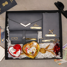Load image into Gallery viewer, Romantic 7-in-1 Gift Box for Girlfriend / Wife – Personalised Clutch, Passport Cover & Cute Teddy with Chocolates & Rose