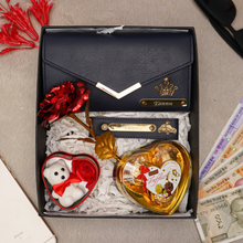 Load image into Gallery viewer, Romantic 5-in-1 Gift Box for Girlfriend – Personalized Clutch, Keychain, Teddy Bear, Rose & Chocolates