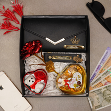 Load image into Gallery viewer, Romantic 5-in-1 Gift Box for Girlfriend – Personalized Clutch, Keychain, Teddy Bear, Rose & Chocolates