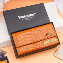 Load image into Gallery viewer, Personalized Women’s Clutch Wallet with Custom Name | Textured Ladies Wallet | 8 Card Slots, ID Window, Zipper Pocket & Cash Compartments | Snap Closure Card Holder