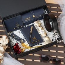 Load image into Gallery viewer, Romantic 8-in-1 Men’s Valentine’s Gift Set – Personalized Wallet, Belt, Keychain, Pen, Flower & Chocolate