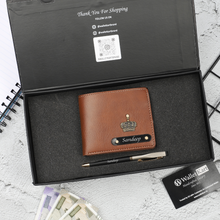 Load image into Gallery viewer, Personalized Leather Men's Wallet with name & Pen Set for Him