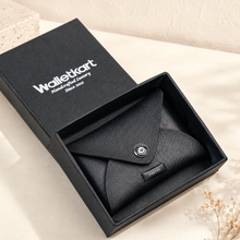 Load image into Gallery viewer, Personalised Mini Wallet for Men & Women with Custom Name | Compact Cash, Coin & Card Holder | Vegan Leather Pocket Wallet with Snap Closure